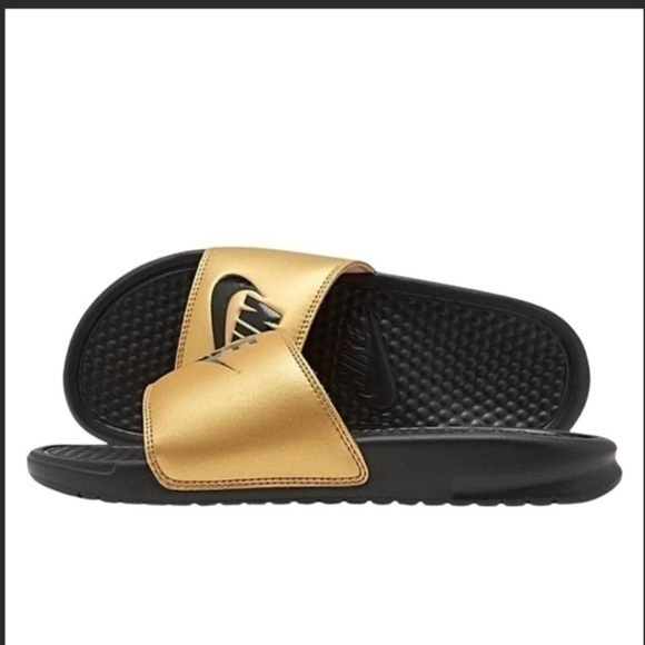 NEW Nike Women's Benassi JD Swoosh Slide Sandals
Size 7 Black Gold - Picture 2 of 4